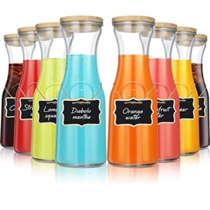 8 pcs 1 liter glass carafe with lids glass pitchers clear water carafe juice containers with lids for fridge beverage glass juice bottles and 8 pcs wooden chalkboard tags for mimosa bar wine milk tea
