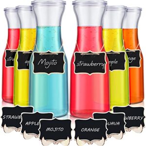 6 Pcs 1 Liter Glass Carafe with Lids Glass Pitchers Clear Water Carafe Juice Containers with Lids for Fridge Beverage Glass Juice Bottles and 12 Pcs Wooden Chalkboard Tags for Mimosa Bar Wine Milk Tea