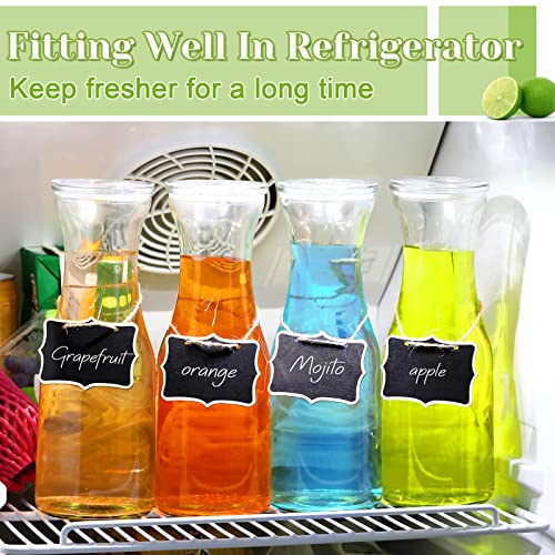 6 Pcs 1 Liter Glass Carafe with Lids Glass Pitchers Clear Water Carafe Juice Containers with Lids for Fridge Beverage Glass Juice Bottles and 12 Pcs Wooden Chalkboard Tags for Mimosa Bar Wine Milk Tea