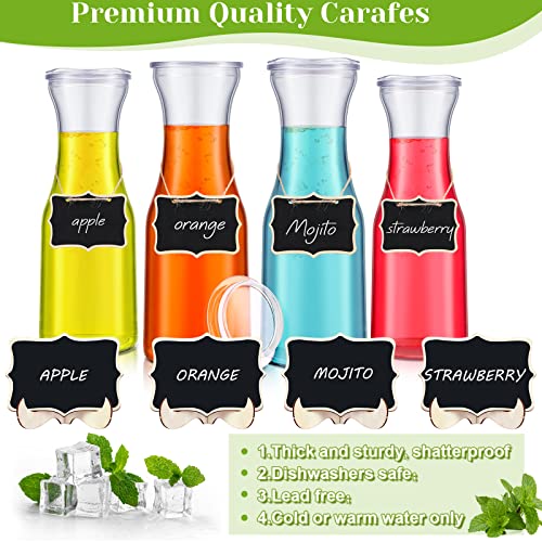 6 Pcs 1 Liter Glass Carafe with Lids Glass Pitchers Clear Water Carafe Juice Containers with Lids for Fridge Beverage Glass Juice Bottles and 12 Pcs Wooden Chalkboard Tags for Mimosa Bar Wine Milk Tea