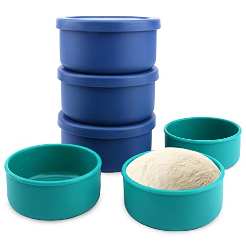 6 Set Pizza Dough Proofing Box,Containers with lids,Silicone Sourdough Starter Container Durable Bread Dough Container,Food Storage Box Container for Home Kitchen400ml,700ml(Blue+Green)