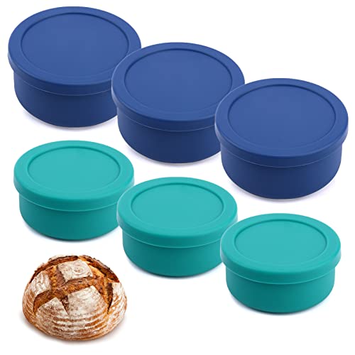 6 Set Pizza Dough Proofing Box,Containers with lids,Silicone Sourdough Starter Container Durable Bread Dough Container,Food Storage Box Container for Home Kitchen400ml,700ml(Blue+Green)