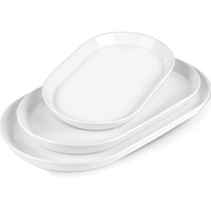 taeochiy large serving platter - 16"/14"/12" oval serving tray, ceramic turkey platters for entertaining, christmas party, set of 3, white