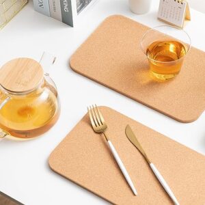 BlueGift Cork Trivet 4 Pack 12" x 7" x 0.4" Rectangle Cork Trivets for Hot Dishes, Thick Cork Hot Pads for Kitchen Table, Heat-Resistant Cork Mat for Countertop, Cork Trivet for Hot Pots, Pans, Plates