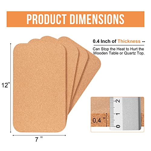 BlueGift Cork Trivet 4 Pack 12" x 7" x 0.4" Rectangle Cork Trivets for Hot Dishes, Thick Cork Hot Pads for Kitchen Table, Heat-Resistant Cork Mat for Countertop, Cork Trivet for Hot Pots, Pans, Plates