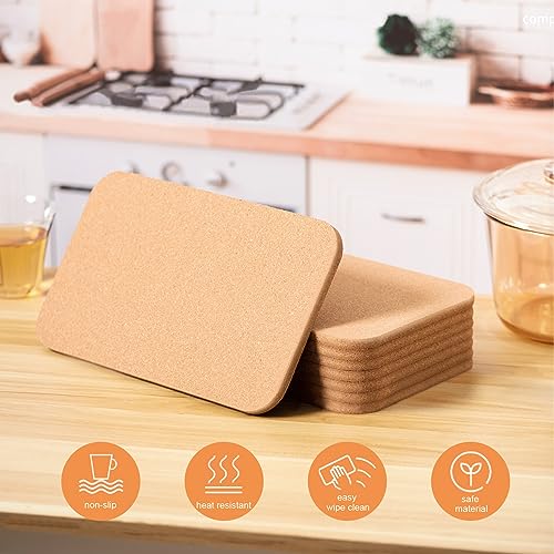 BlueGift Cork Trivet 4 Pack 12" x 7" x 0.4" Rectangle Cork Trivets for Hot Dishes, Thick Cork Hot Pads for Kitchen Table, Heat-Resistant Cork Mat for Countertop, Cork Trivet for Hot Pots, Pans, Plates