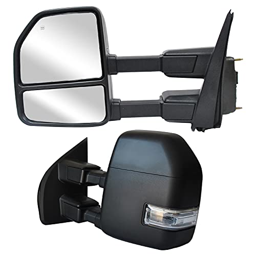 Adanz Pair Towing Mirrors fit for 2017 2018 2019 2020 Ford F250 F350 F450 F550 Super Duty Pickup Truck Tow Mirrors Turn Signal Light Auxiliary Lamp Temperature Sensor Power Heated Black Housing LH+RH