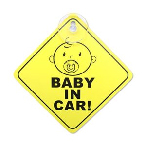jenbode baby in car sticker for cars, baby on board warning signs with suction cups, durable and strong without residue