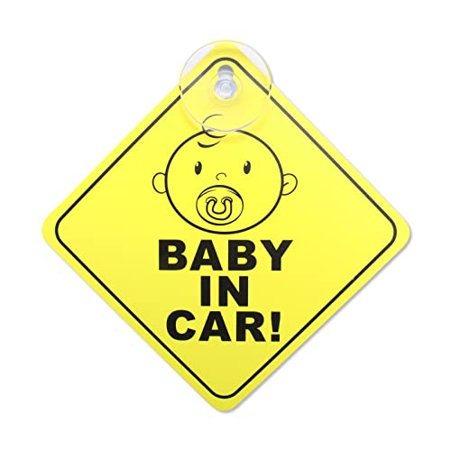 Jenbode Baby in Car Sticker for Cars, Baby On Board Warning Signs with Suction Cups, Durable and Strong Without Residue