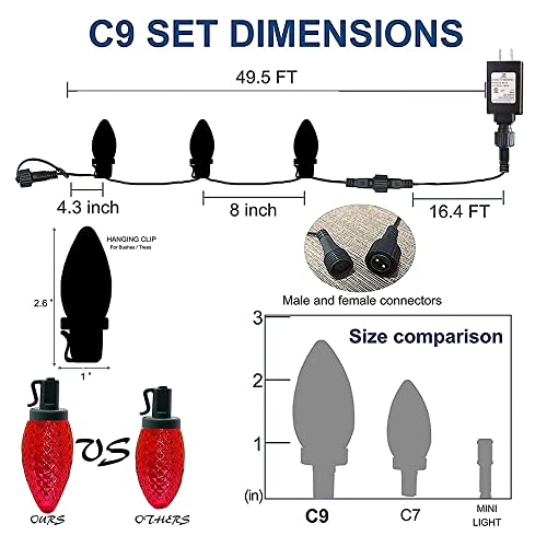 Dazzle Bright 5.5 Inch 50 Pack Christmas Light C9 Stakes + 50 LED 33 FT C9 Christmas String Lights