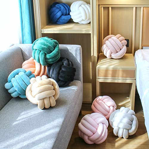 KOGITI Soft Knot Ball Pillows,Round Throw Pillow Cushion Home Decoration,Knotted Pillow Handmade Round Plush Pillow (13.8 Inch, Yellow Orange)