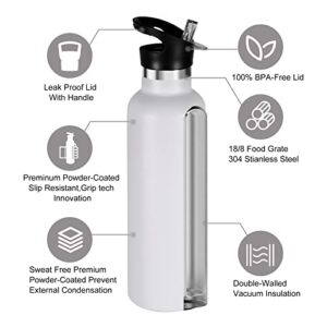 Neihepal 24oz Insulated Water Bottles Bulk 8 Pack,Stainless Steel Double Wall Sport Bottle with Straw Lid,Metal Cup Reusable Thermoses with Hand Cap for School,Cyclists,Hikers,Gift (White,8 Count)