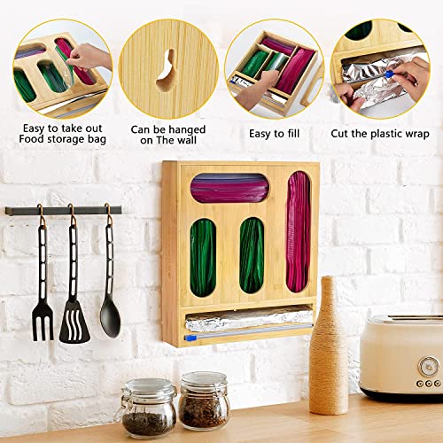 Ziplock MAJAZ Bag Storage Organizer, Food Storage Bag Holders, Bamboo Sandwich Bag Organizer, Kitchen Drawer Organizer for Ziplock Bag, Gallon Quart Snack Sandwich and Slider Bag Dispenser