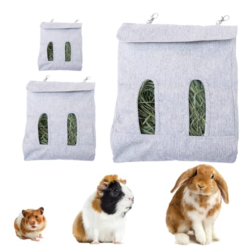 Rabbit Hay Feeder Guinea Pig Food Bowl, Hay Bag Feeders for Small Animal Cages, Crate Food Bag Holder with Hooks, Bunny Chinchilla Accessories