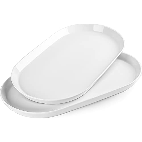 Taeochiy 16" Large Serving Platter - Oval Large Serving Tray, Ceramic Turkey Platters, White Platters for Serving Food, Appetizers, Entertaining, Party, Set of 2