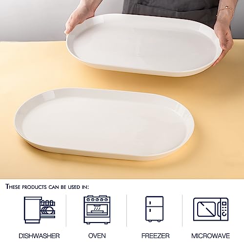 Taeochiy 16" Large Serving Platter - Oval Large Serving Tray, Ceramic Turkey Platters, White Platters for Serving Food, Appetizers, Entertaining, Party, Set of 2