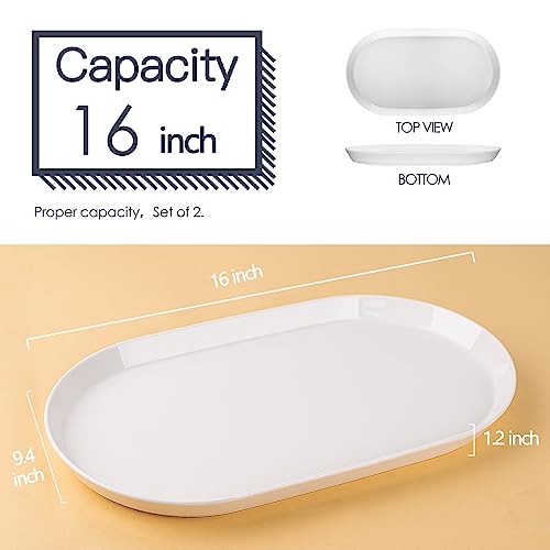 Taeochiy 16" Large Serving Platter - Oval Large Serving Tray, Ceramic Turkey Platters, White Platters for Serving Food, Appetizers, Entertaining, Party, Set of 2