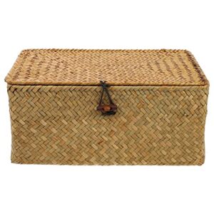 woven storage basket woven wicker storage bins with lid seagrass shelf basket rectangular rattan storage basket makeup organizer box for toilet paper laundry kids snack containers