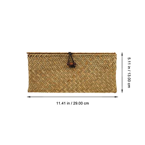 Woven Storage Basket Woven Wicker Storage Bins with Lid Seagrass Shelf Basket Rectangular Rattan Storage Basket Makeup Organizer Box for Toilet Paper Laundry Kids Snack Containers