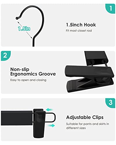 Pants Skirt Hangers with Clips, 12-Pack Skirt Hanger Space Saving, Non-Slip, Heavy-Duty Plastic Hanger for Pants Clothes Jeans Shorts Slack Trousers