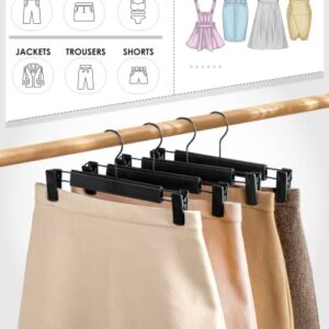 Pants Skirt Hangers with Clips, 12-Pack Skirt Hanger Space Saving, Non-Slip, Heavy-Duty Plastic Hanger for Pants Clothes Jeans Shorts Slack Trousers