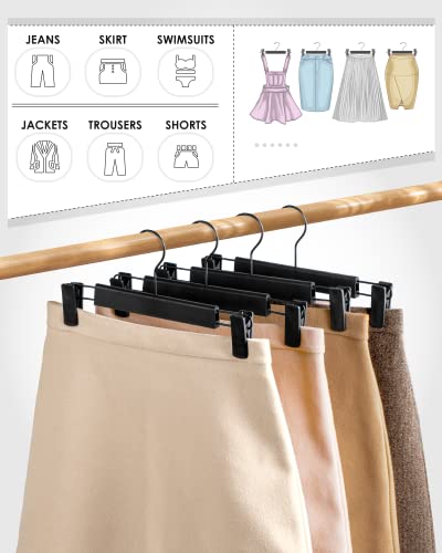 Pants Skirt Hangers with Clips, 12-Pack Skirt Hanger Space Saving, Non-Slip, Heavy-Duty Plastic Hanger for Pants Clothes Jeans Shorts Slack Trousers