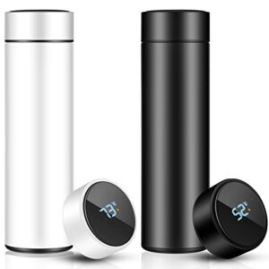 2 pcs smart water bottles with digital temperature display coffee tea infuser bottle led thermal cup double walled vacuum insulated stainless steel flask leak proof travel mug keep warm (black, white)
