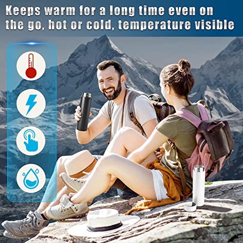 2 Pcs Smart Water Bottles with Digital Temperature Display Coffee Tea Infuser Bottle LED Thermal Cup Double Walled Vacuum Insulated Stainless Steel Flask Leak Proof Travel Mug Keep Warm (Black, White)
