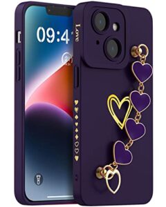 aicase iphone 14 plus case for women with full camera lens protection and hand strip loop, silicone heart girly cute side soft slim shockproof protective cover for iphone 14 plus 6.7 inch_purple
