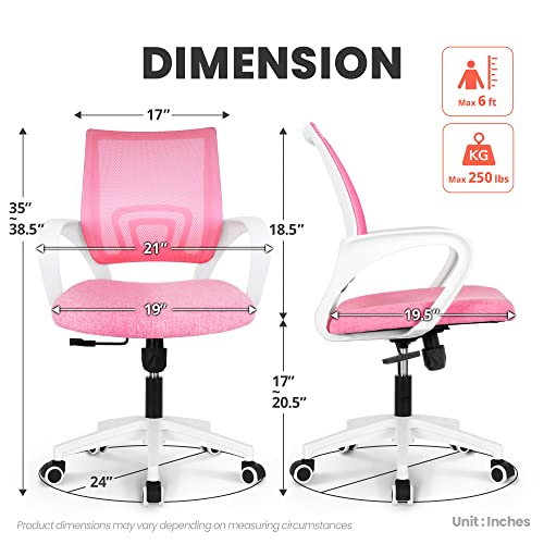 NEO CHAIR Office Computer Desk Chair Gaming-Ergonomic Mid Back Cushion Lumbar Support with Wheels Comfortable Blue Mesh Racing Seat Adjustable Swivel Rolling Home Executive (Pink)