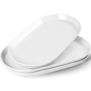 taeochiy 14" oval serving platter - ceramic large serving platters, oval serving plates for entertaining, party serving trays oven safe, set of 3, white