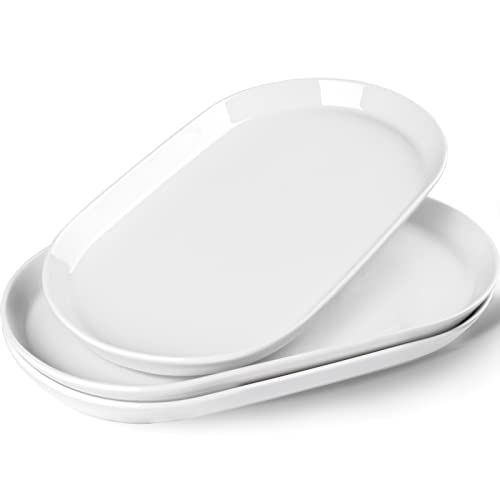 Taeochiy 14" Oval Serving Platter - Ceramic Large Serving Platters, Oval Serving Plates For Entertaining, Party Serving Trays Oven Safe, Set of 3, White