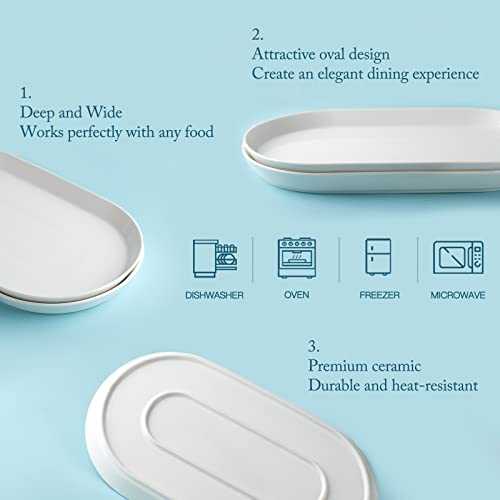 Taeochiy 14" Oval Serving Platter - Ceramic Large Serving Platters, Oval Serving Plates For Entertaining, Party Serving Trays Oven Safe, Set of 3, White