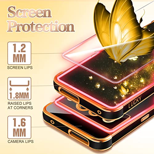 Coralogo for Google Pixel 7 Pro Case Butterfly for Women Girls Girly Pretty Phone Cases Cute Black and Gold Plating Butterflies Design with Screen Aesthetic Cover for Pixel 7 Pro 5G 2022 6.7"