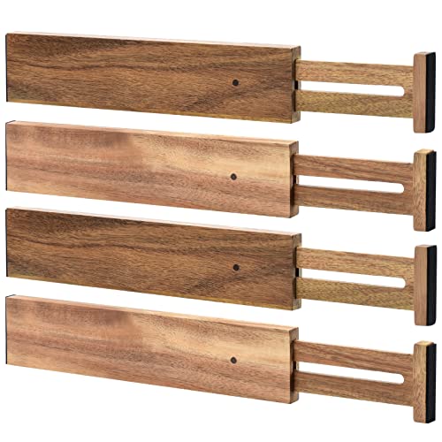 Bambu Masster Acaia wood Kitchen Drawer Dividers 4 Pack,Works in Kitchen,Dresser,Bathroom.