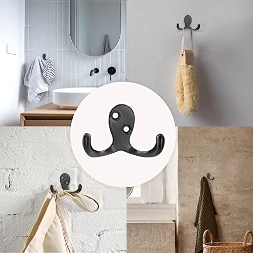 Waziaqoc 20PCS Farmhouse Wall Mounted Coat Hooks, Decorative Heavy Duty Double-Hook Wall Hooks with Screws for Coats Bags Hats Towels - Black