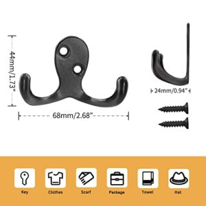 Waziaqoc 20PCS Farmhouse Wall Mounted Coat Hooks, Decorative Heavy Duty Double-Hook Wall Hooks with Screws for Coats Bags Hats Towels - Black