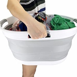 SAMMART 25L (6.6 gallon) Collapsible Plastic Laundry Basket - Foldable Pop Up Storage Container/Organizer - Portable Washing Tub - Space Saving Hamper/Basket (White/Grey (Set of 2))