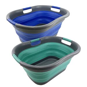 sammart 40l (10.5 gallon) collapsible plastic laundry basket - foldable pop up storage container/organizer - portable washing tub - space saving hamper/basket (purplish blue + turquoise blue)