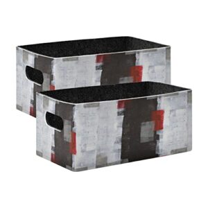 oyihfvs red grey black abstract art painting vintage retro style 2 pcs rectangle foldable felt storage bin, collapsible cube with handles thick fabric box organizer clothes supplies for home