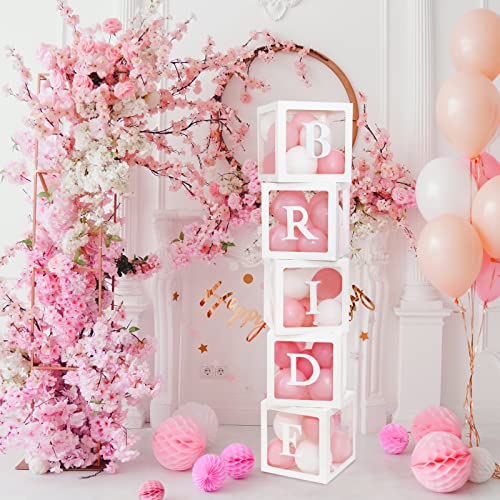 RUBFAC 5pcs Bridal Shower Decoration Box, White Transparent Balloon Box with ‘TO BE BRIDE GROOM’ and ‘A-Z’ Letters for Wedding Shower Baby Shower Engagement Bachelorette Parties Photo Booth Backdrop