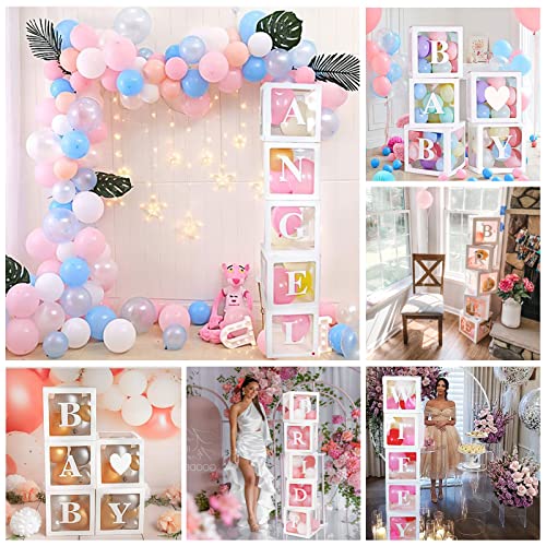 RUBFAC 5pcs Bridal Shower Decoration Box, White Transparent Balloon Box with ‘TO BE BRIDE GROOM’ and ‘A-Z’ Letters for Wedding Shower Baby Shower Engagement Bachelorette Parties Photo Booth Backdrop