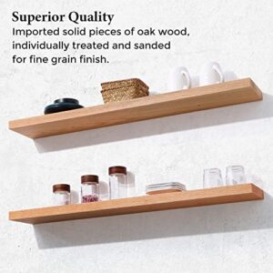 Axeman Oak Floating Shelves, 36 Inch Wall Shelf Set of 2, Solid Wood Shelves for Wall Storage, Wall Mounted Wooden Display Shelf for Bathroom Bedroom Kitchen Garage, Natural