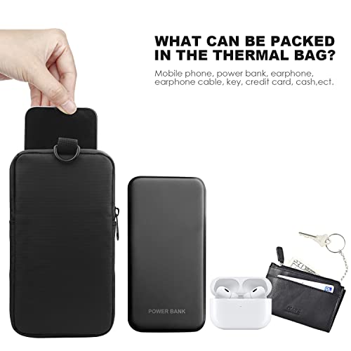 WALLFID 2PCS Thermal Phone Case Bag with and Keyring,Prevent Phone from Dropping Battery Due to Cold Weather,for 6.7 inches Phones and Power Banks and Wireless Headphones Black(Black)