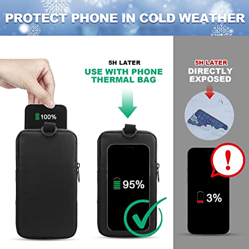 WALLFID 2PCS Thermal Phone Case Bag with and Keyring,Prevent Phone from Dropping Battery Due to Cold Weather,for 6.7 inches Phones and Power Banks and Wireless Headphones Black(Black)