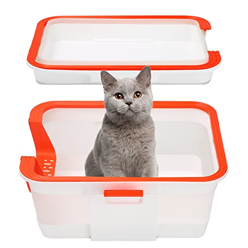 LilMonster Travel Litter Box for Cats, Open Cat Litter Box Foldable for Kittens/Senior/Handicapped Cats, Covered Cat Toilet, Multifunctional Litter Pan for Travel, Standard Size, Orange, 2 Pack