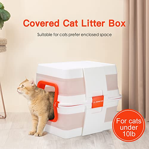 LilMonster Travel Litter Box for Cats, Open Cat Litter Box Foldable for Kittens/Senior/Handicapped Cats, Covered Cat Toilet, Multifunctional Litter Pan for Travel, Standard Size, Orange, 2 Pack