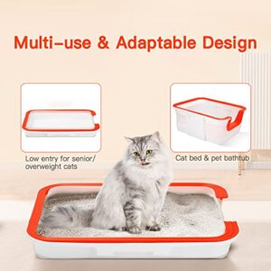 LilMonster Travel Litter Box for Cats, Open Cat Litter Box Foldable for Kittens/Senior/Handicapped Cats, Covered Cat Toilet, Multifunctional Litter Pan for Travel, Standard Size, Orange, 2 Pack