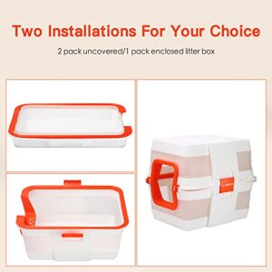 LilMonster Travel Litter Box for Cats, Open Cat Litter Box Foldable for Kittens/Senior/Handicapped Cats, Covered Cat Toilet, Multifunctional Litter Pan for Travel, Standard Size, Orange, 2 Pack