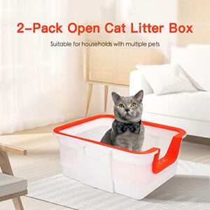 LilMonster Travel Litter Box for Cats, Open Cat Litter Box Foldable for Kittens/Senior/Handicapped Cats, Covered Cat Toilet, Multifunctional Litter Pan for Travel, Standard Size, Orange, 2 Pack